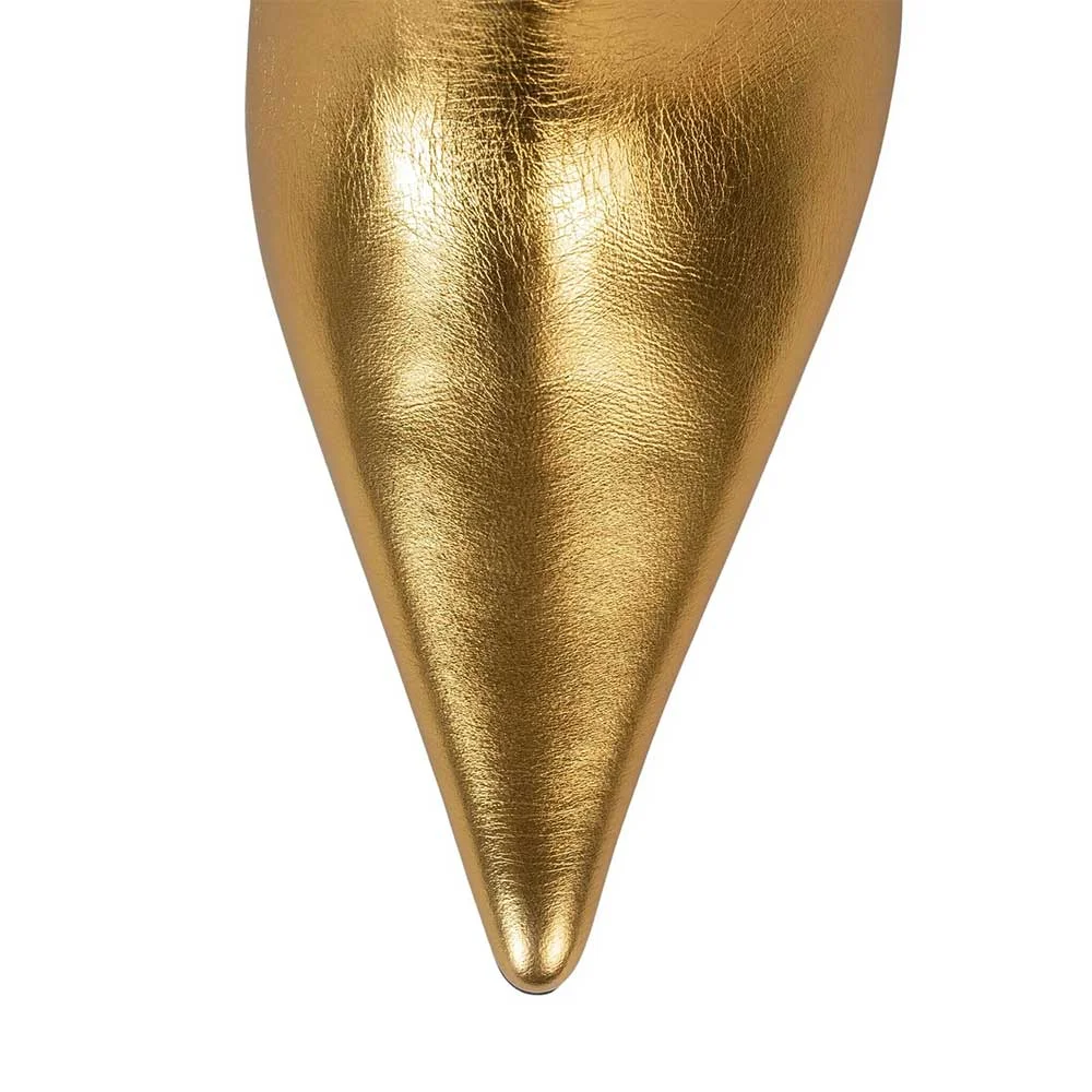 Eye-Catching Gold Metallic Finish Pointed Toe Slip-On Mule Heels