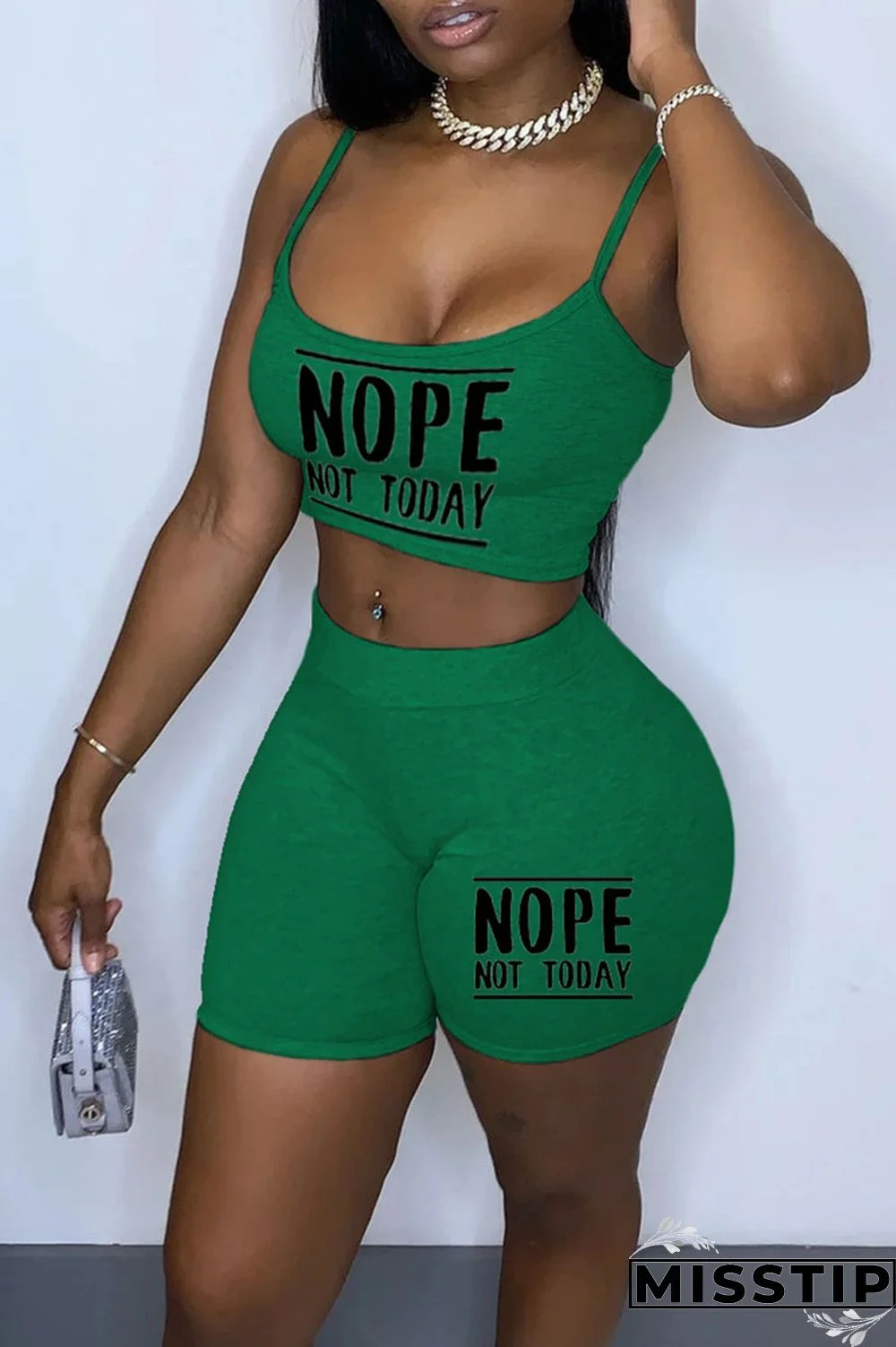 Khaki Sexy Print Patchwork Spaghetti Strap Sleeveless Two Pieces