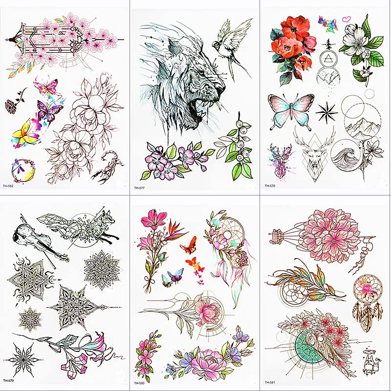 Flower Small Arm Watercolor Temporary Tattoo Sticker Body Art Arm Flash Fake Tattoos Women