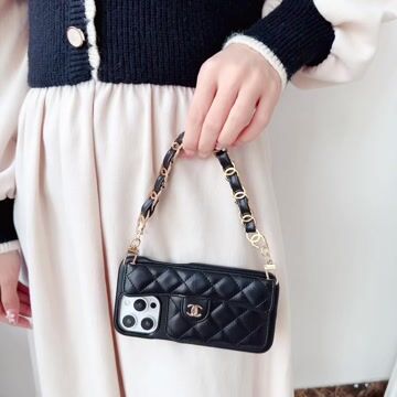 Chanel Official Hand Chain Cardholder Leather iPhone Case Crossbody Cord