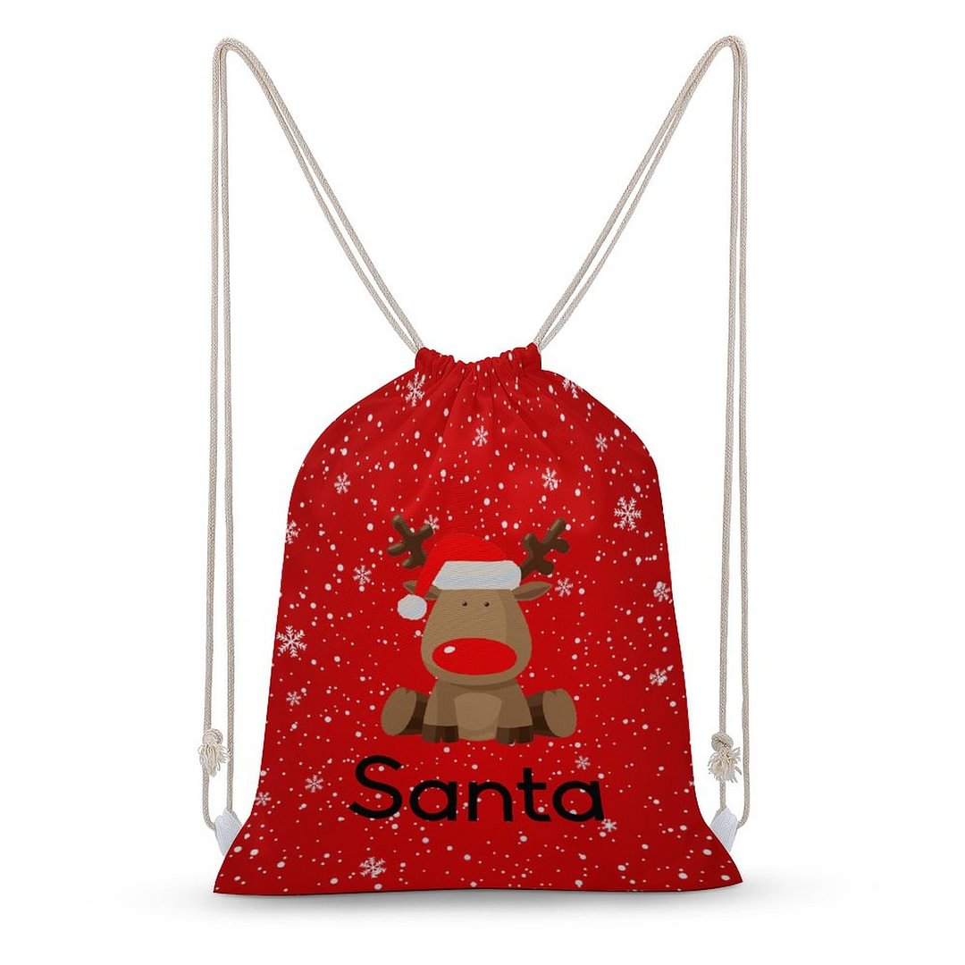 Custom Reindeer Red Drawstring Backpack
