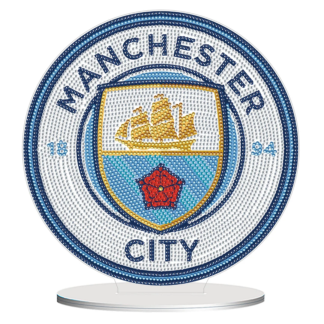 5D DIY Manchester City FC Acrylic Special Shape Diamond Painting Desktop Ornaments Stand Up 5D Gem Painting Crafts for Home Office Table Top Decor