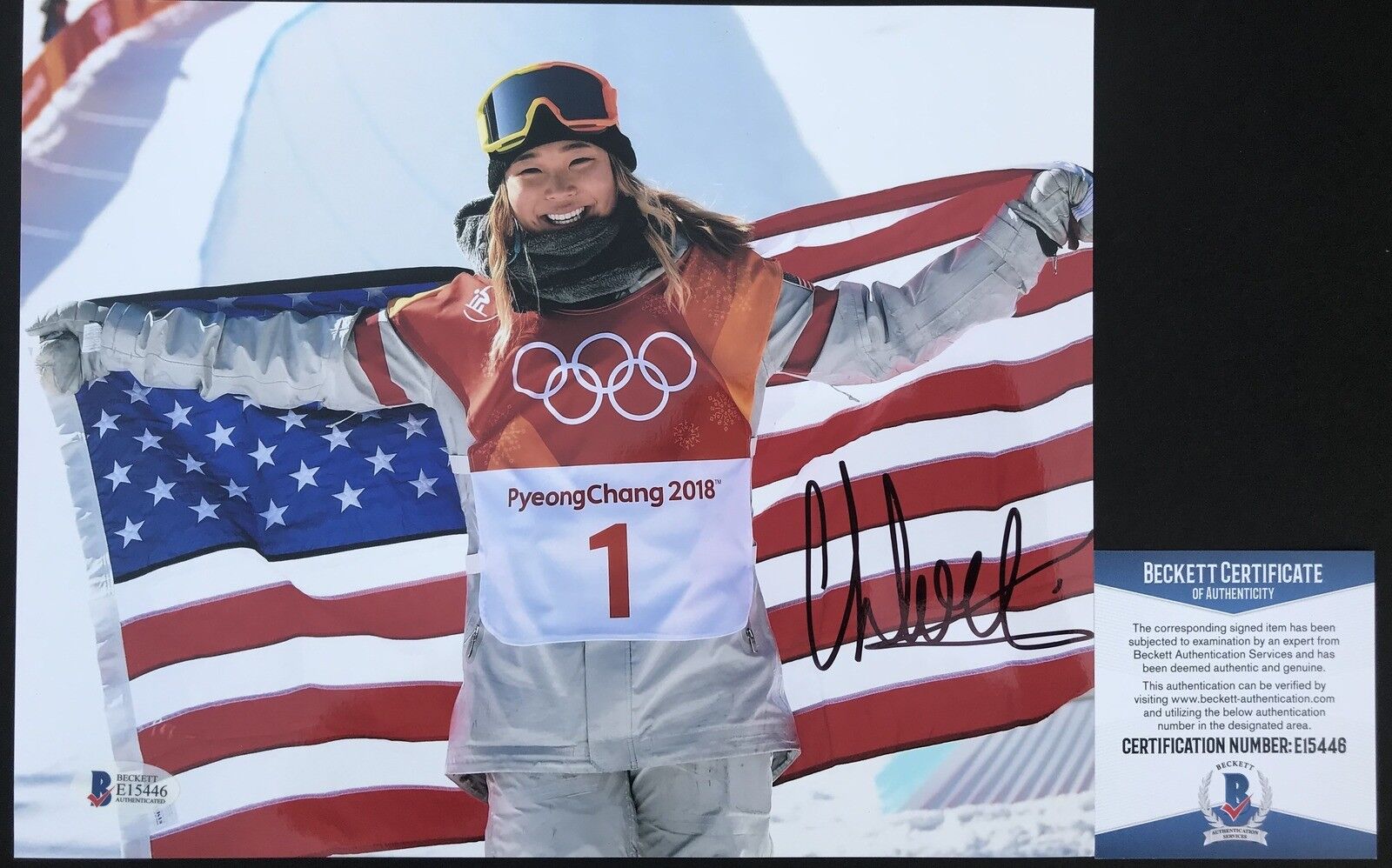 WINTER OLYMPICS!!! Chloe Kim Signed USA Snowboarding GOLD MEDAL 8x10 Photo Poster painting #1BAS