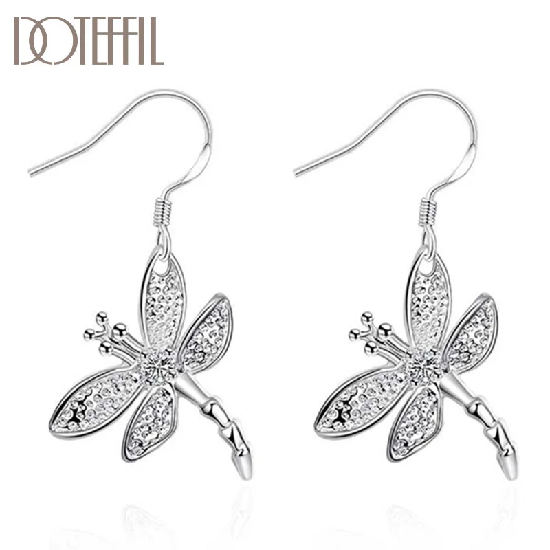 DOTEFFIL 925 Sterling Silver Cute Dragonfly AAA Zircon Earrings Charm Women Jewelry 