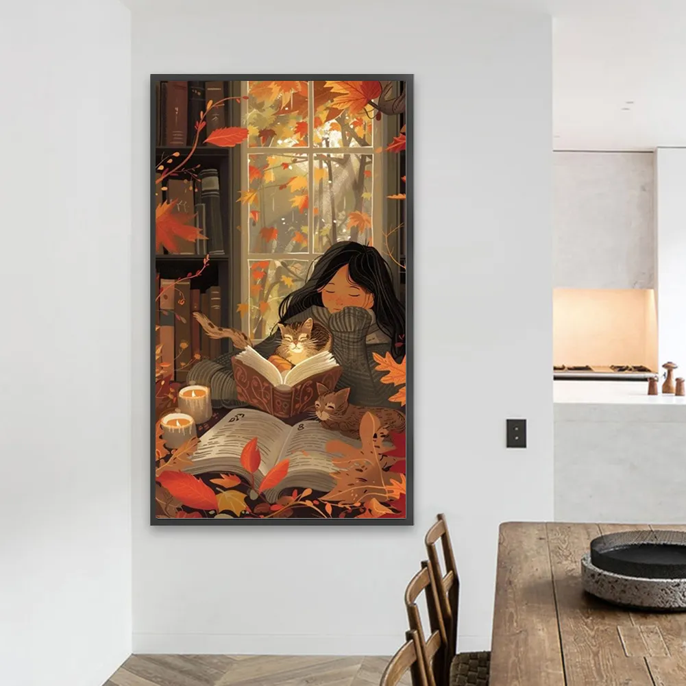 Partial AB Diamond Painting - Full Round Drill - Girl Reading(Canvas|45*75cm)