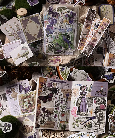 200 Pcs Meet Among Flowers Stickers & Material Paper Set