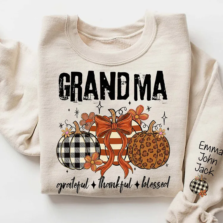 Personalized Grandma Fall Pumpkin Sweatshirt with Grandkids&rsquo; Names