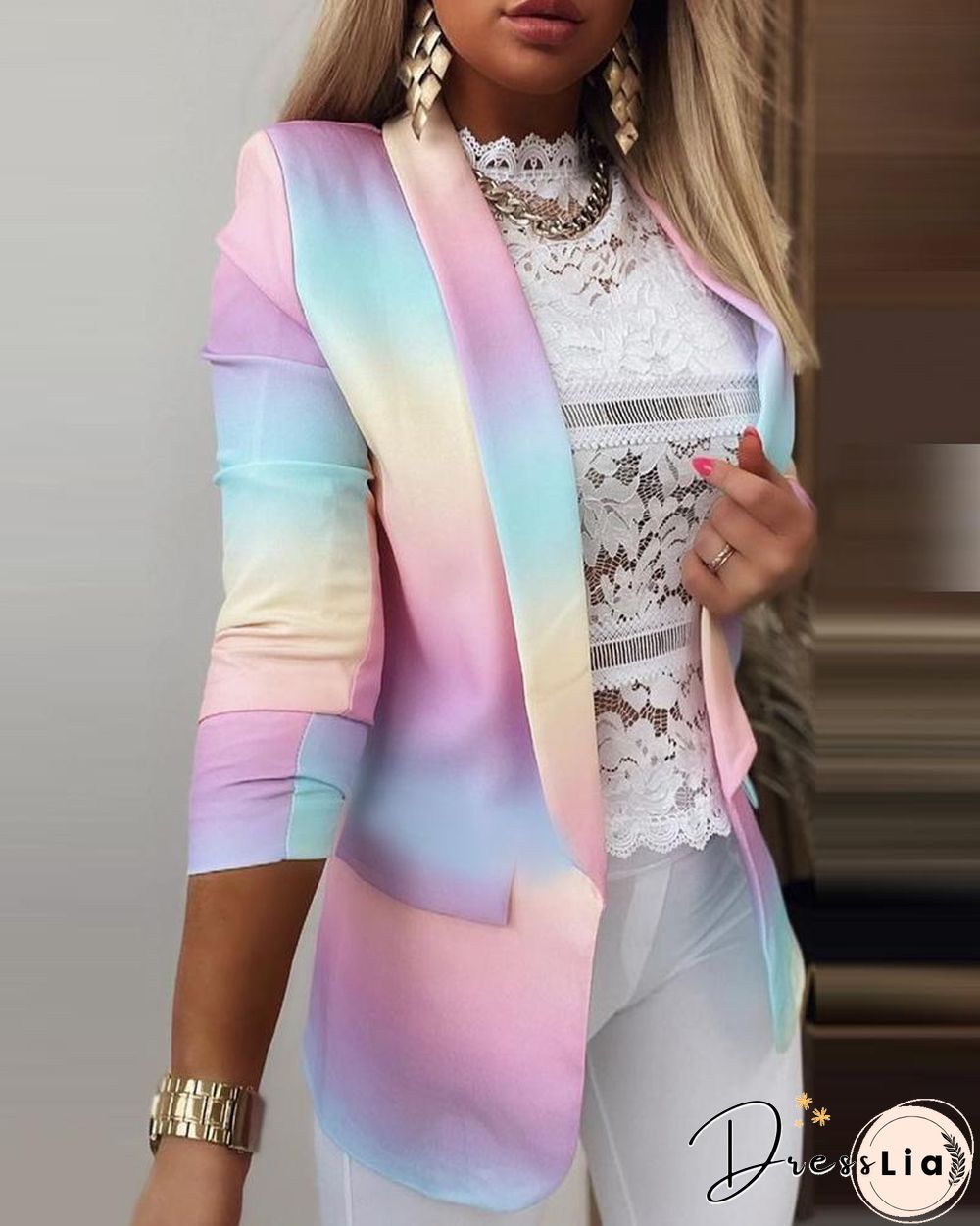 Ombre Colorblock Long Sleeve Blazer Coat