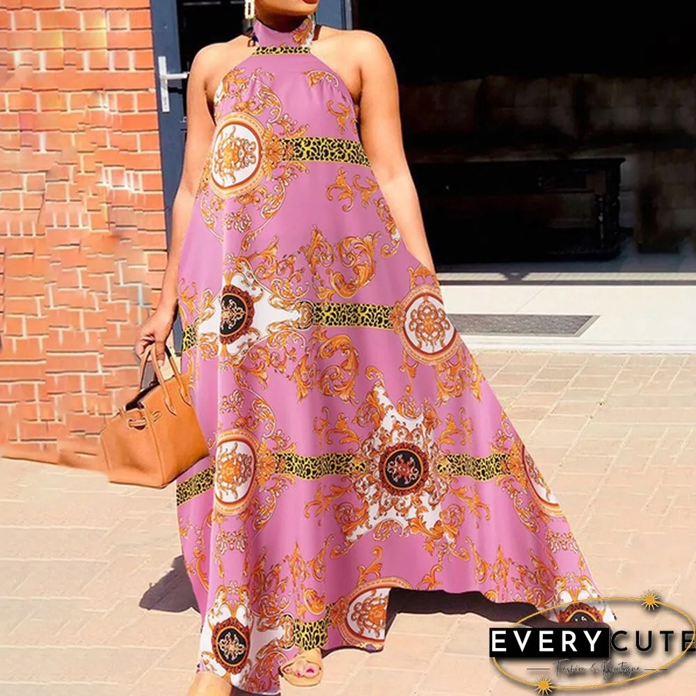 Women Fashion Pleated Printed Long Maxi Vestido S-5XL Sleeveless Round Neck Baggy Dresses