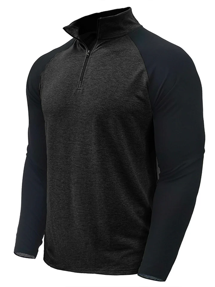 Men's Long Sleeve Zipper High Neck Sweatshirt Fashion Urban Men's Pullover Colorblocked Collar Outdoor Sweatshirt-Cosfine