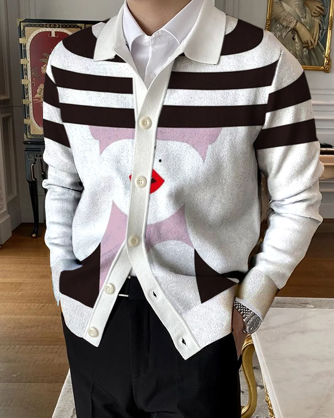Men's Lapel Knitted Sweater Cardigan d45f
