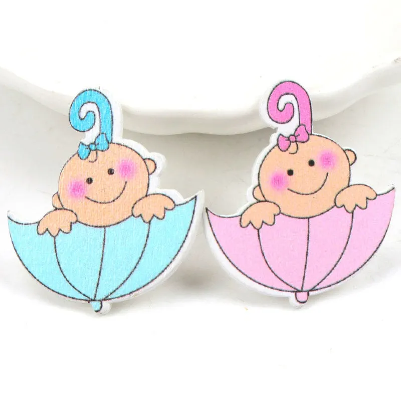 Blue/Pink Baby Series Pattern Scrapbooking Craft DIY Wood For Handmade Sewing Home Kids Birthdays Party Decorations 20pcs 35mm