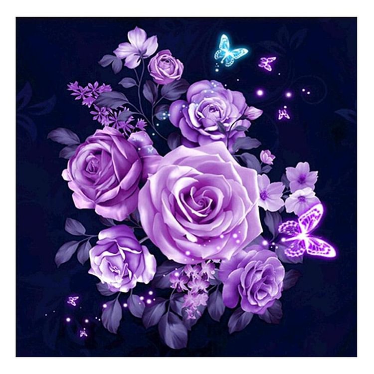 Purple Flowers Round Drill Diamond Painting 30X30CM(Canvas) gbfke