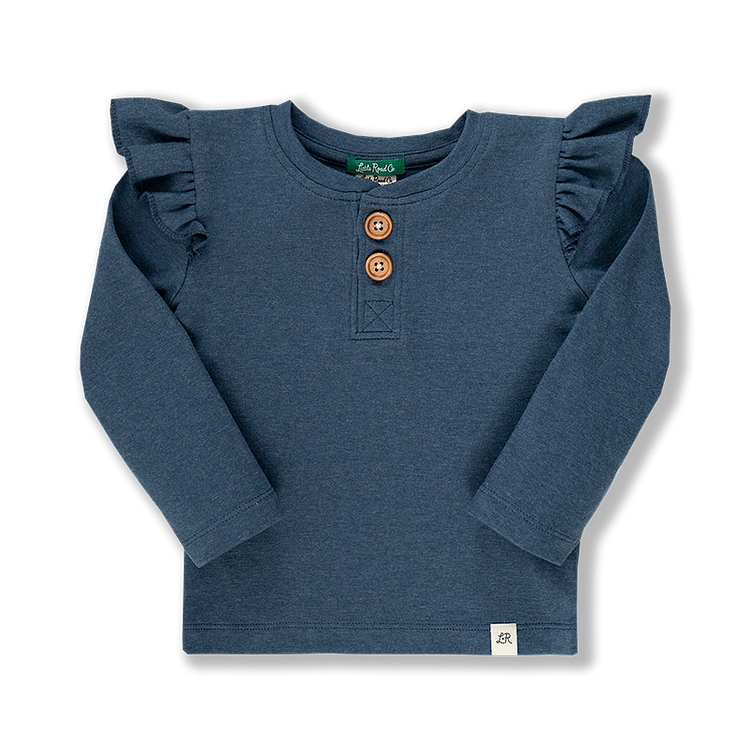 Midnight Long Sleeve Button Flutter Top