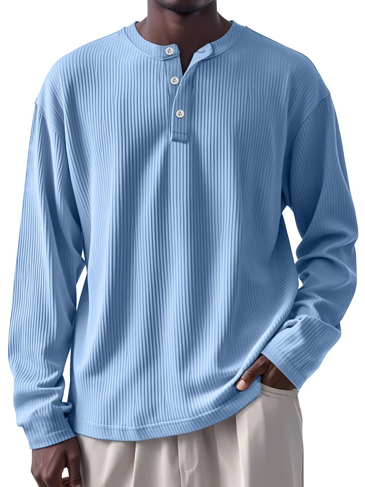 Men's Pit Button Casual Solid Color Long Sleeve Henley Shirt