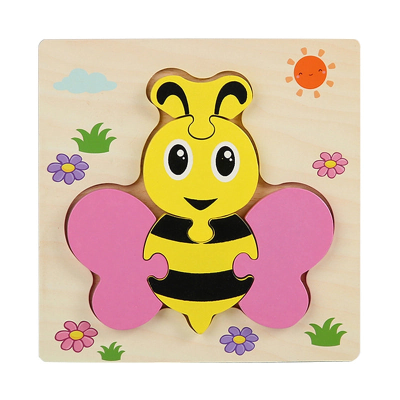 Kindergarten Children’s Enlightenment Early Education Cognition Cartoon Animal Cognition Hand-held Board Wooden Three-dimensional Puzzle Wooden Toys