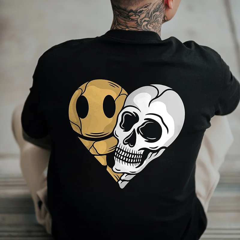 Skull Heart Printed Men's T-shirt -  