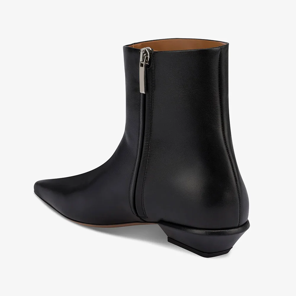 Women's Black Closed Toe Fashion Flat Short Booties with Side Zipper