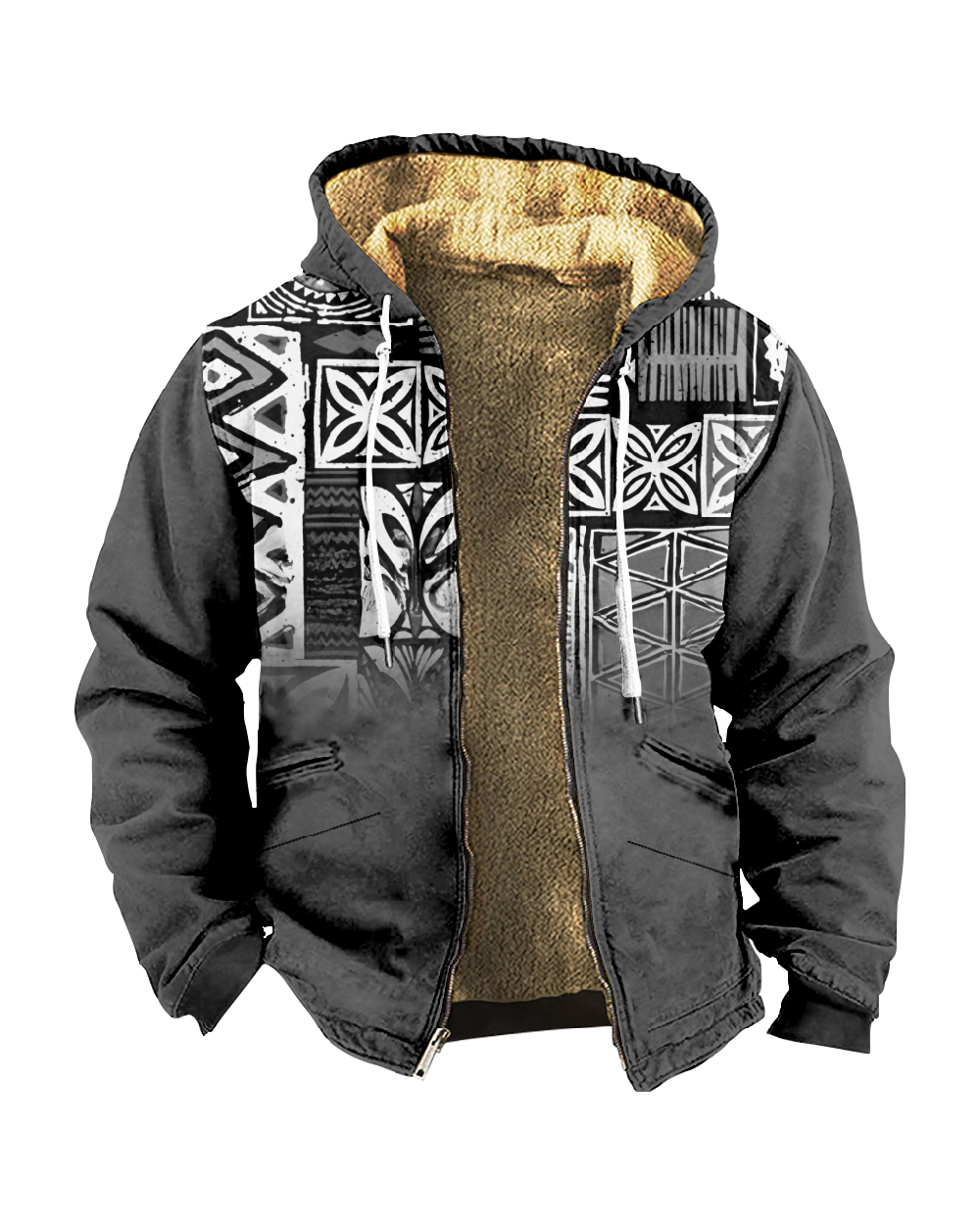 Suitmens Artistic Plaid Print Fleece Hooded Jacket 0042