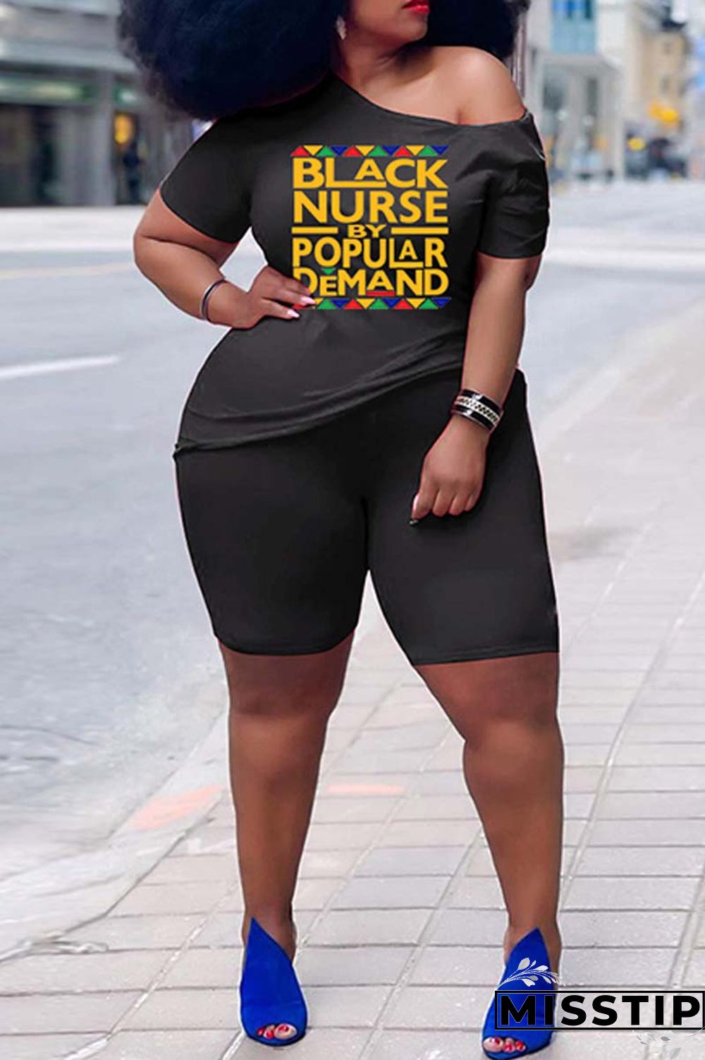 Orange Casual Print Basic Oblique Collar Plus Size Two Pieces