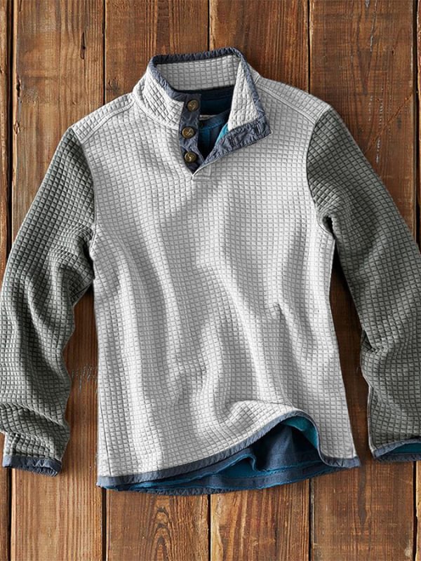 Men's Waffle Collar Colorblock Long Sleeve T-Shirt