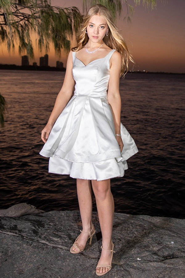 Double Layer Wide Straps Knee-Length Homecoming Dress