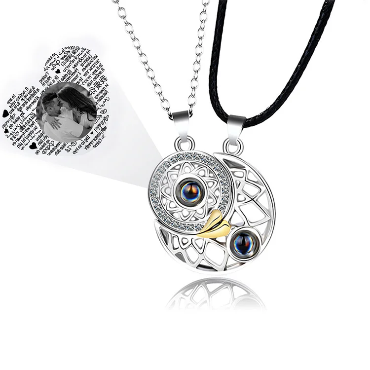 Kettenmachen Personalisierte Foto 100 Sprachen Ich Liebe Dich Projektion Halskette Magnetische Sonne Mond Halskette Geschenk für Liebe Paar Halsketten 