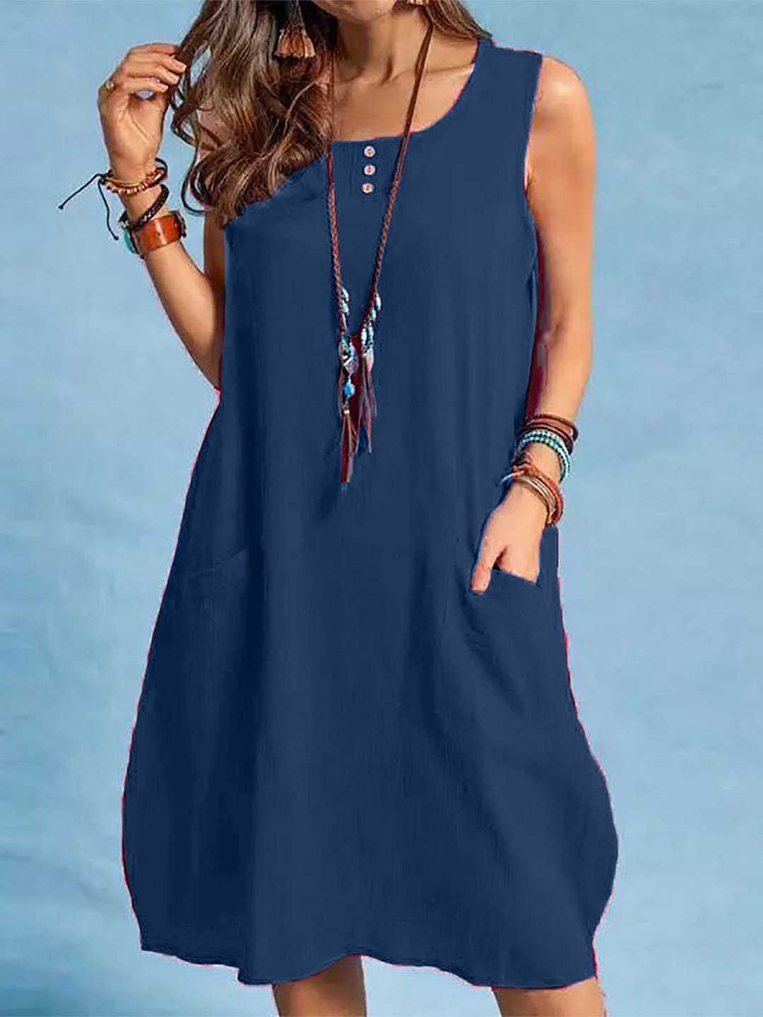 Casual Pocket Solid Color Sleeveless Dress