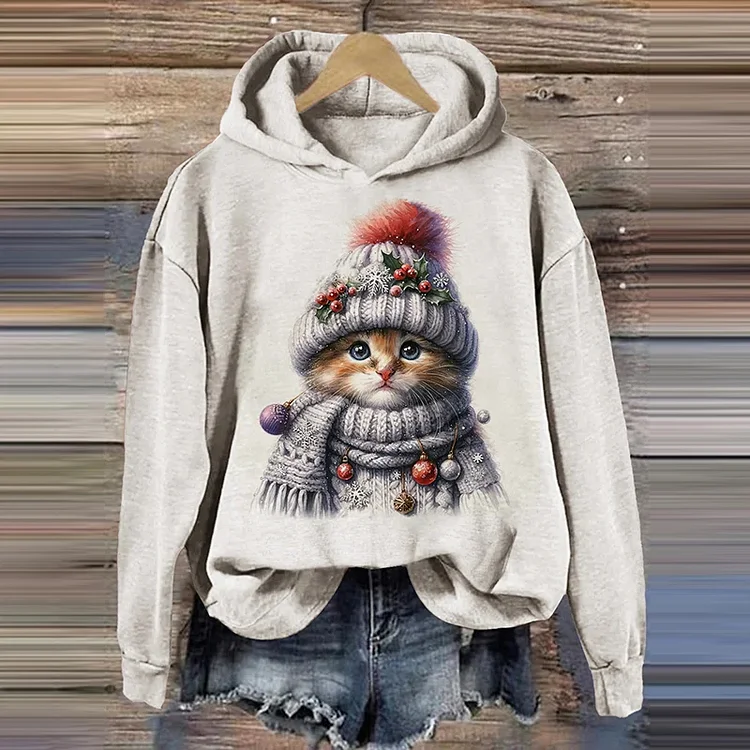 Comstylish Cute Cat Print Long Sleeve Hoodie