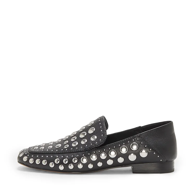 Black Fashion Studs Square Toe Loafers Flats Vdcoo