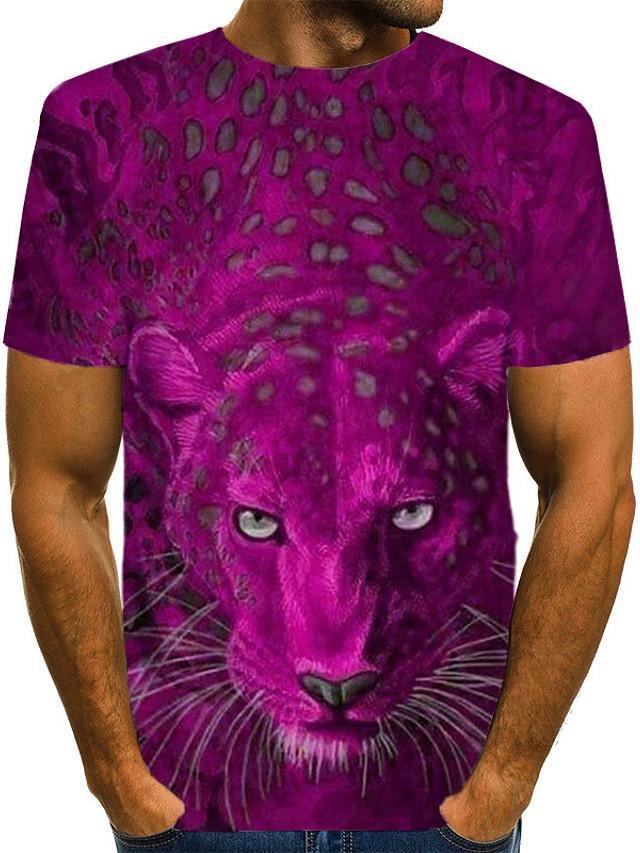 Men's 3D Graphic Print T-shirt Street chic Daily Wear Club Round Neck Purple / Red / Yellow / Green / Blue / Royal Blue / Gray / Short Sleeve / Animal - VSMEE