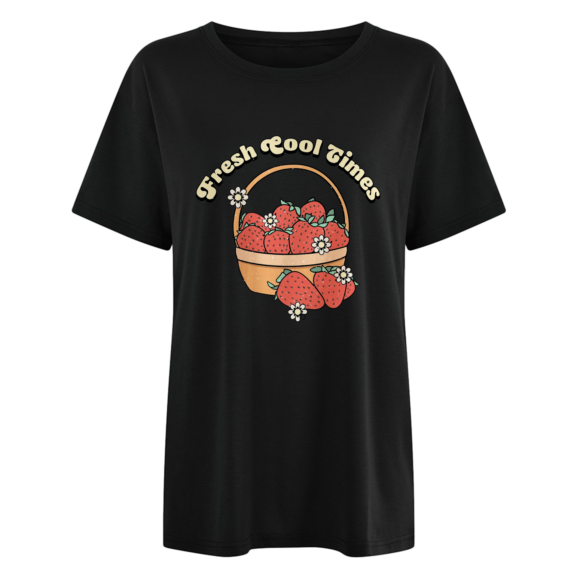 Girl Letter Strawberry Pattern Loose Short Sleeve T-shirt