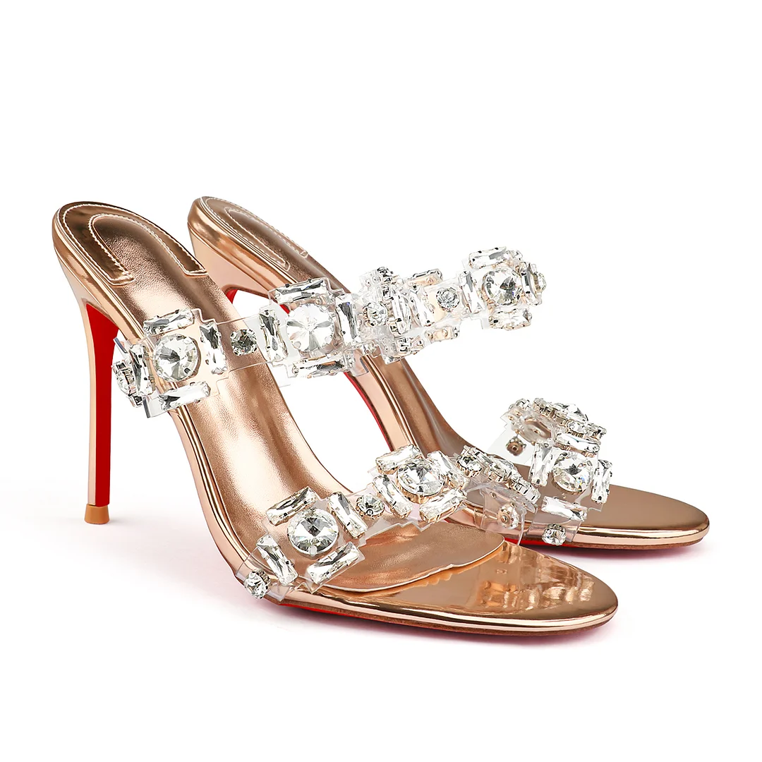 100mm/80mm/60mm Rhinestone Red Bottom Stilettos High Heel Sandals Party Shoes-MERUMOTE