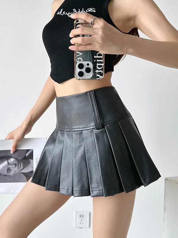 Solid Color Pleated High Waisted A-Line Skirts Bottoms