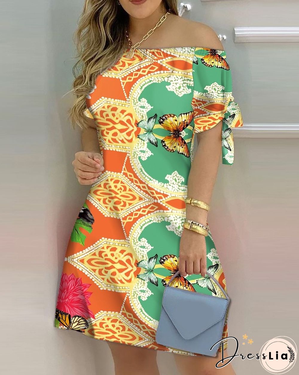 Sexy Female Casual Striped Off Shoulder Short Sleeve Mini DressFor Ladies Bow Tie Print A Line Party Short Dresses Vestidos