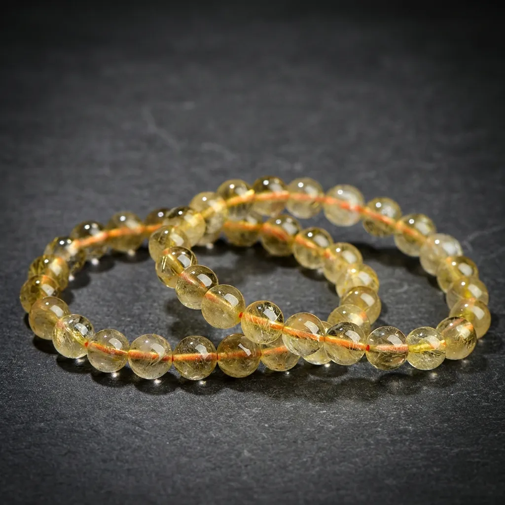 Natural Golden Rutilated Quartz Round Beads | JiStones Premium DIY Collection Essential Grade - Golden Rutilated Quartz-7.0mm - 7.7mm Strand (Approx. 25 Beads)