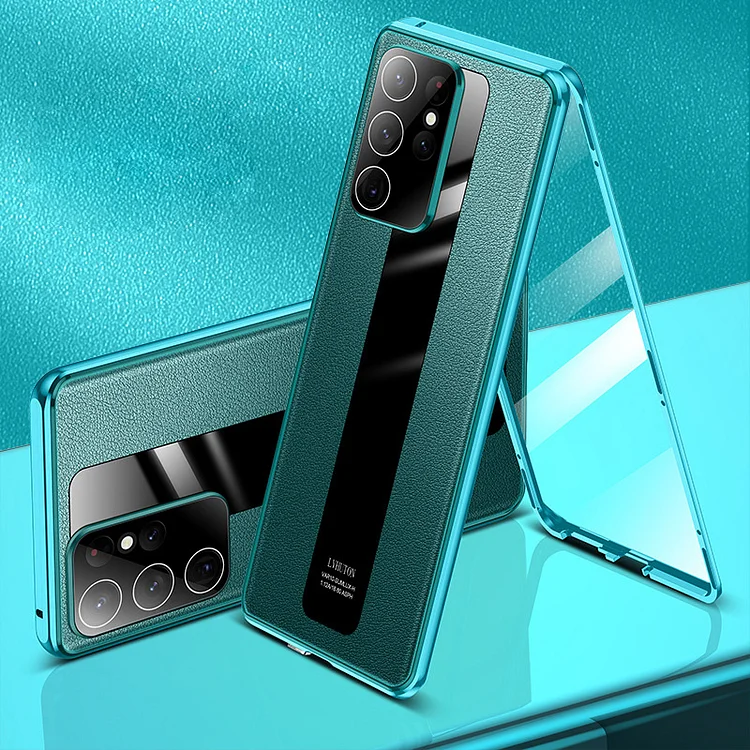 Wysokiej jakości skórzane etui na telefon Samsung z magnetycznym szkłem i przednią osłoną