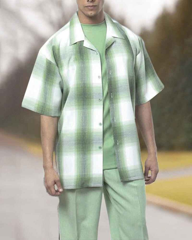 Short Sleeve Print Walking Two Piece Suit Set With Long Pants