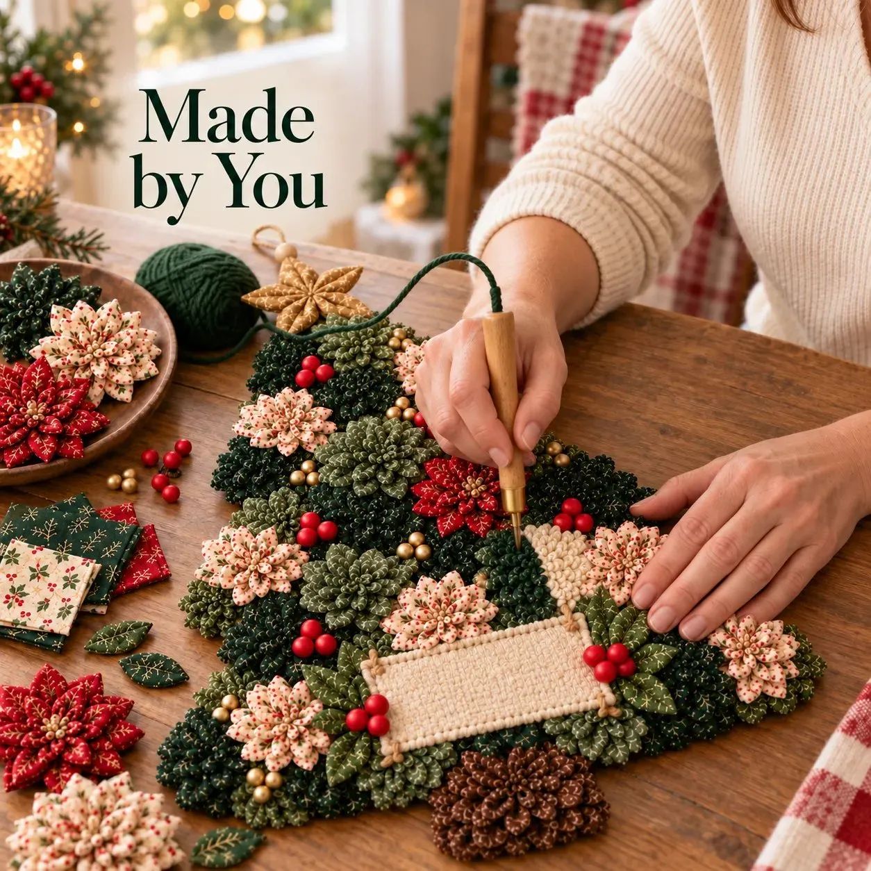 Christmas fabric flower DIY crafting process