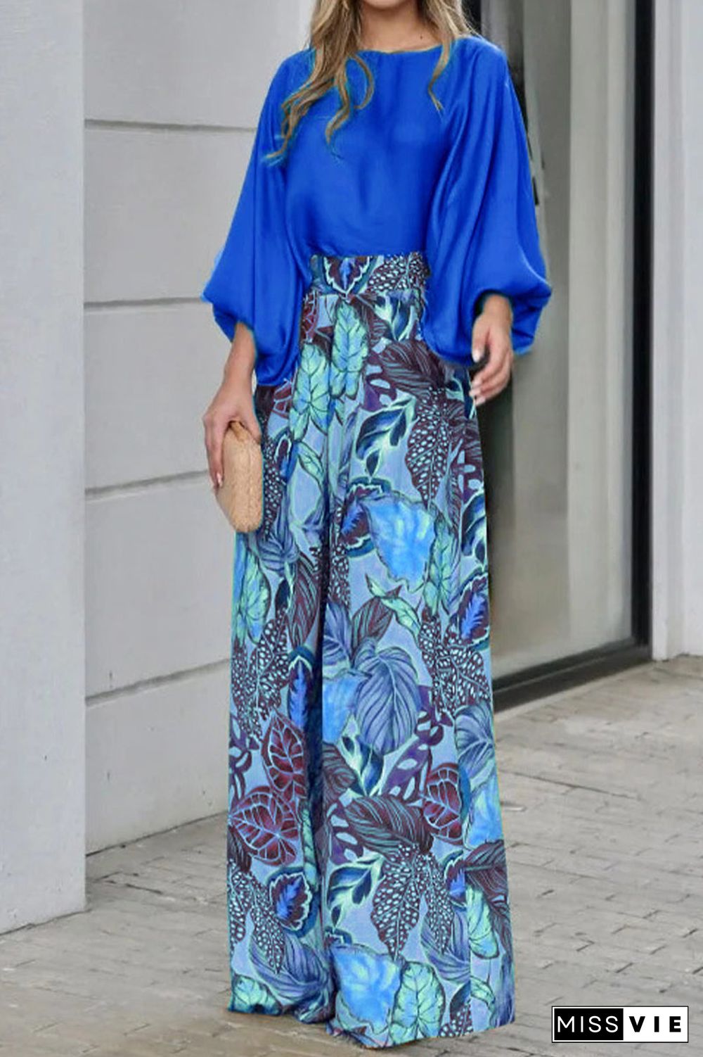 Casual Street Floral Patchwork O Neck Three Quarter Two Pieces(3 Colors)