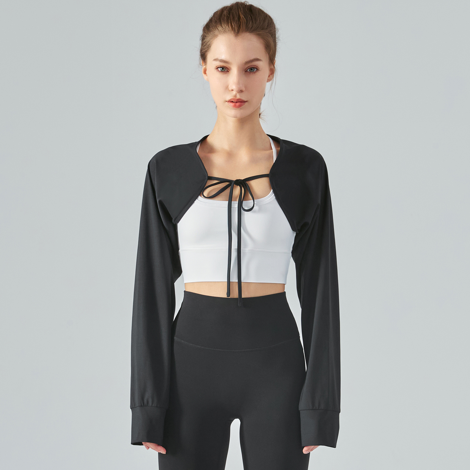 Buy Black sunscreen loose breathable cool feeling naked feeling skin friendly dri-fit moisturewicking crop top of high quality on Hergymclothing