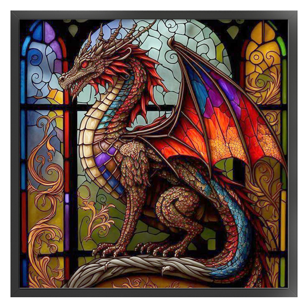 Cross Stitch 11ct Stamped Peinture en verre-ptérosaure (40*40cm)-Guru-buzz