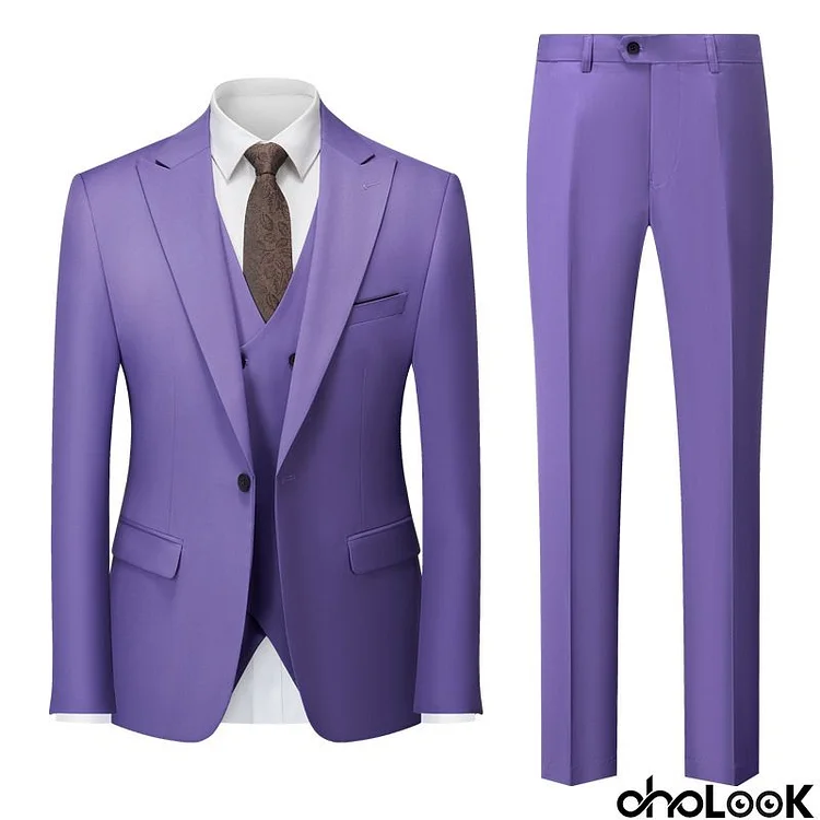 Men Business Wedding Office Solid Color Long Sleeve Lapel Suit Pants Plus Size Sets