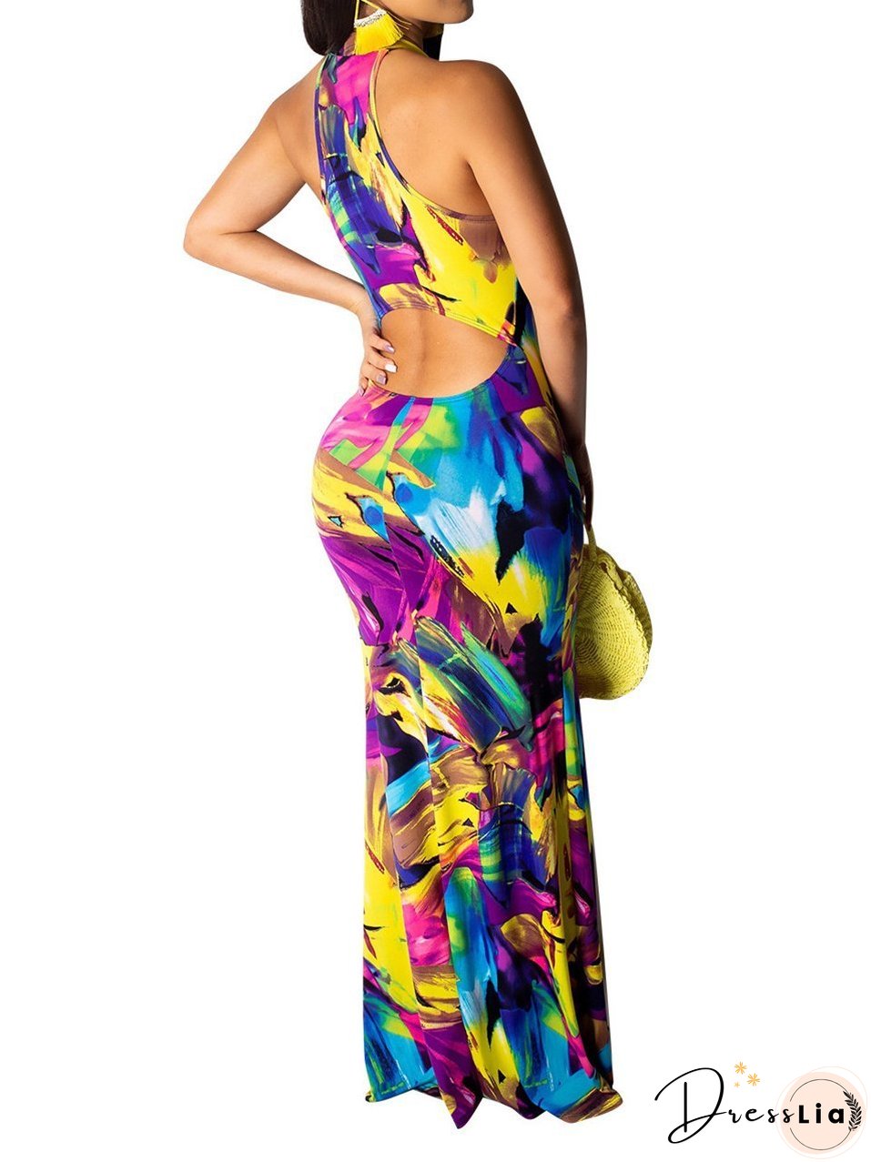Slim Print Beach Evening Maxi Dress for Women