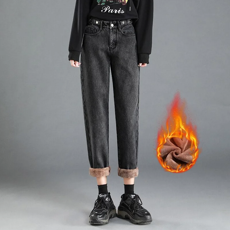 Winter Jeans Women Winter Thick Warm Harem Pants High Waist Denim Trousers Pantalon Velvet Fleece Ankle-length Woman Mom Jeans