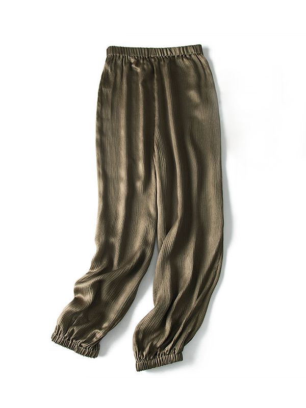 Women Elastic Waist Silk Pants Elastic Hem-Real Silk Life
