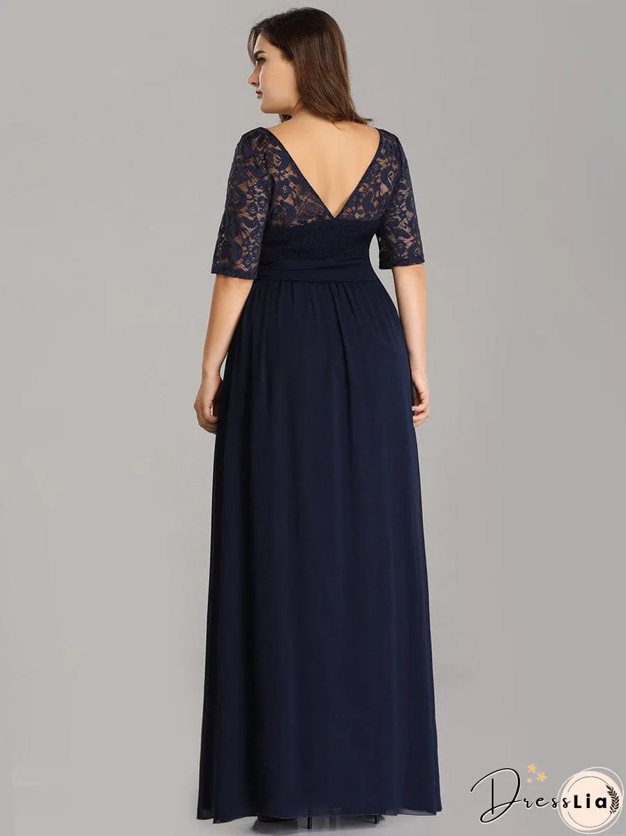Sophisticated Lace Bodice Chiffon Maxi Evening Gown with Belt for Elegant Occasions