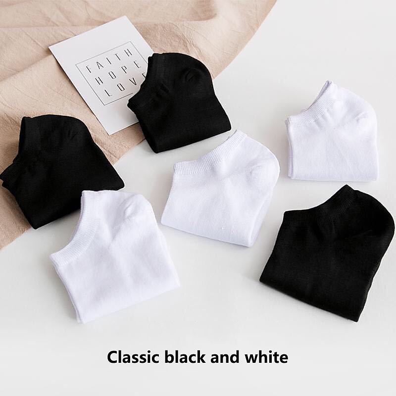 5 Pairs Of Black And White Gray Socks Four Seasons Solid Color Short Tube Invisible Low Socks Sweat-Absorbing 2023 - US $10.49 –P7