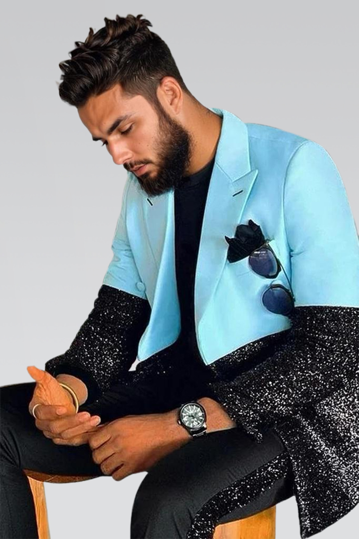  Best Fited Wedding Outfits Sparkly Blue And Black For Men