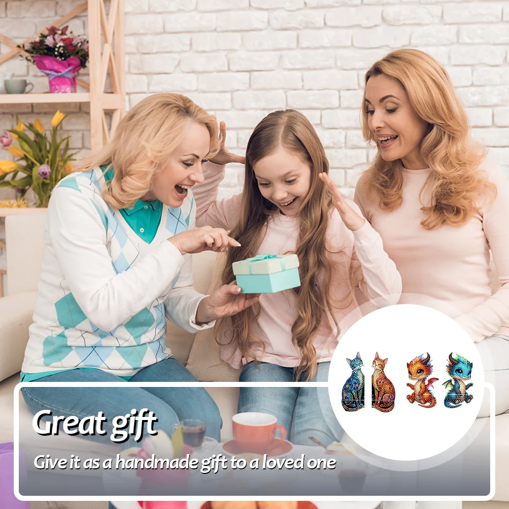 2pcs 2D Flat DIY Diamond Art Pendant DIY Home Decor Hanging Charm Decor (Kitten)